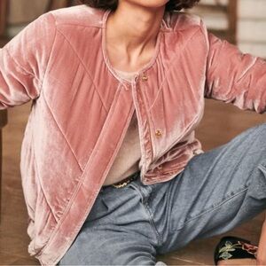 Sezane Denise Quilted Velvet Pink Women's Jacket Sz 34/US 2